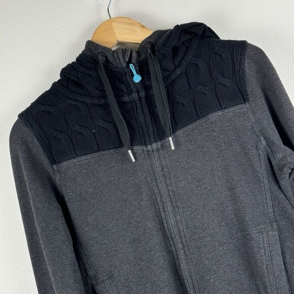 Lululemon Scuba Hoodie Women's Size 10 Grey Black Sweatshirt Full Zip Cable Knit - Picture 1 of 7